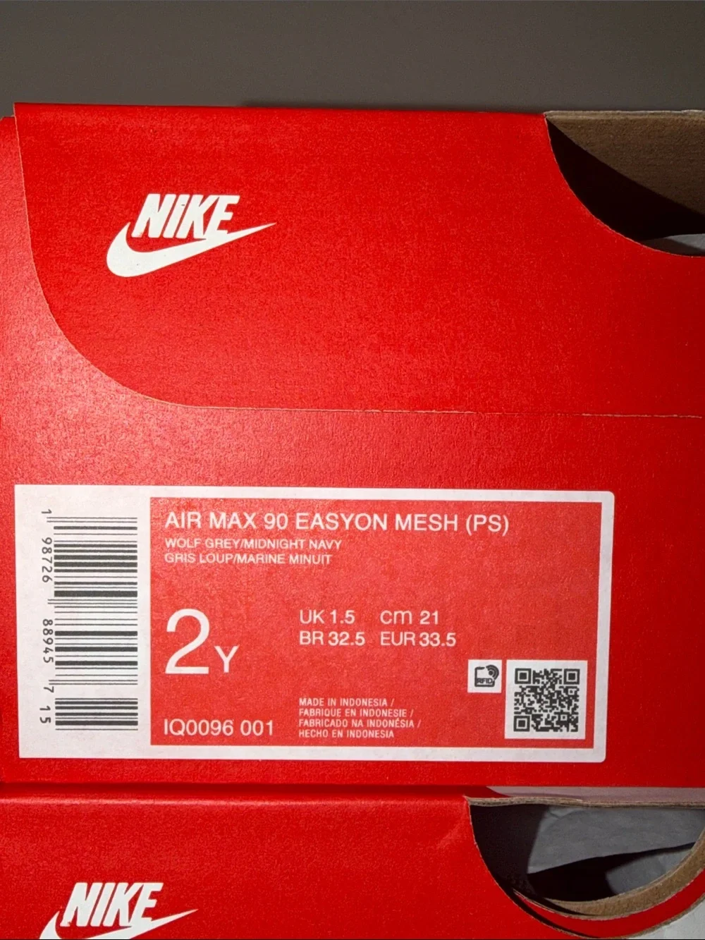 Nike Air Max 90 EasyOn PS Wolf Grey IQ0096-001 Size 2Y